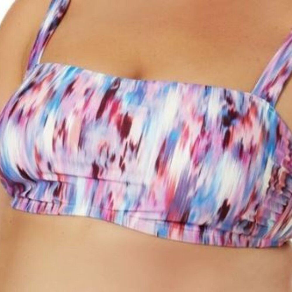 TIME AND TRU Size Large 12 14 Multicolored Print Bandeau Shoulder Tie Bikini Top